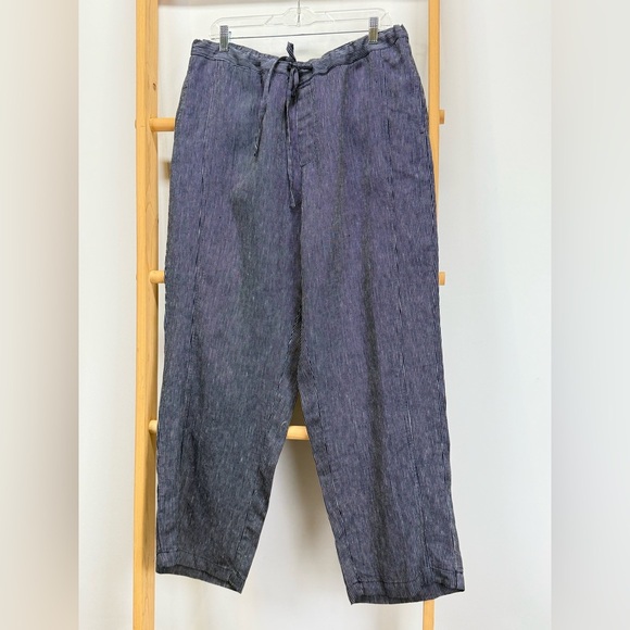 COLDWATER CREEK Navy Blue pinstriped 100% Linen Straight Leg Pants size L - Picture 6 of 12